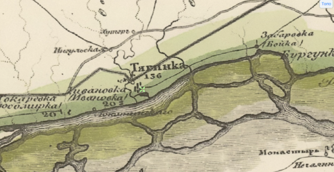 Тягинка на карті  Шуберта 1832 року