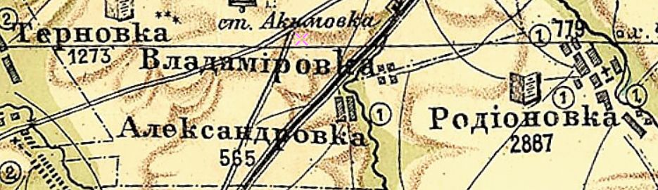 Село Володимирівка на старій мапі Село Володимирівка на старій мапі